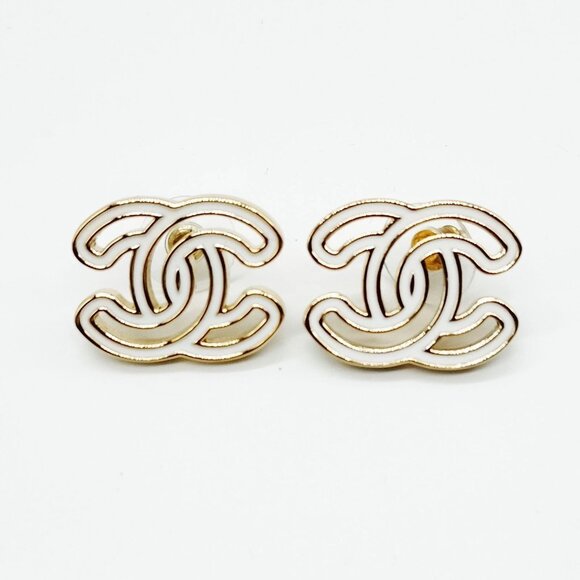 Chanel Pierced Earring Gold Whites 24 S 499-081425 - Picture 1 of 9